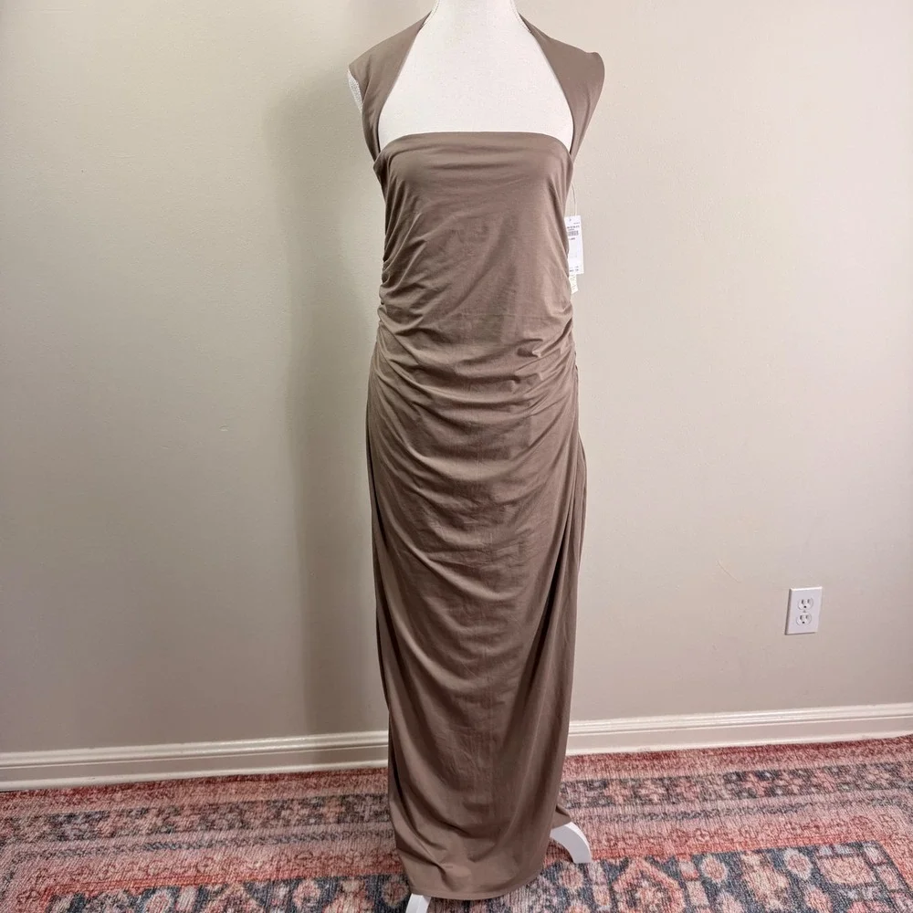 Abercrombie & Fitch Womens Brown Ruched Draped Maxi Dress Size XL NEW